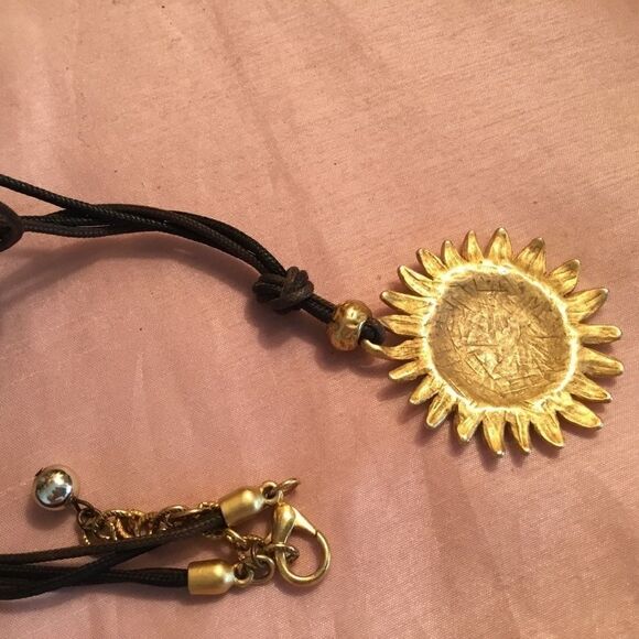 Goldtone and Brown Cord Daisy Necklace - Picture 4 of 4